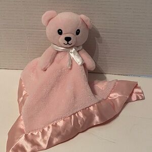 Ugg Pink Bear Plush and Satin Trim Security Blanket  Baby Lovey Bixbee 13”X13”